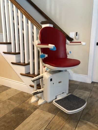 Straight stairlift on hardwood stairs