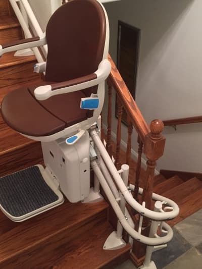 Stairlift control panel and safety belt installation detail